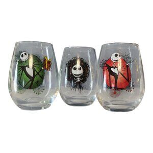 Disney Nightmare Before Christmas Jack Skellington Glass Set of 3 12 oz Tumblers